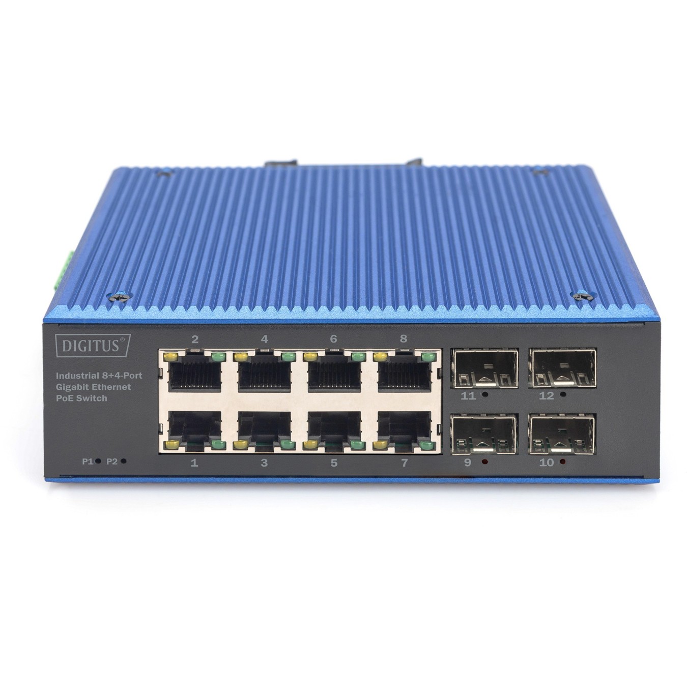 Digitus 8+4P Industrial Gigabit PoE Switch - Unmanaged, 8x RJ45 + 2x SFP/SFP+, IP40, Metal — Buy in Cyprus with Fast Delivery