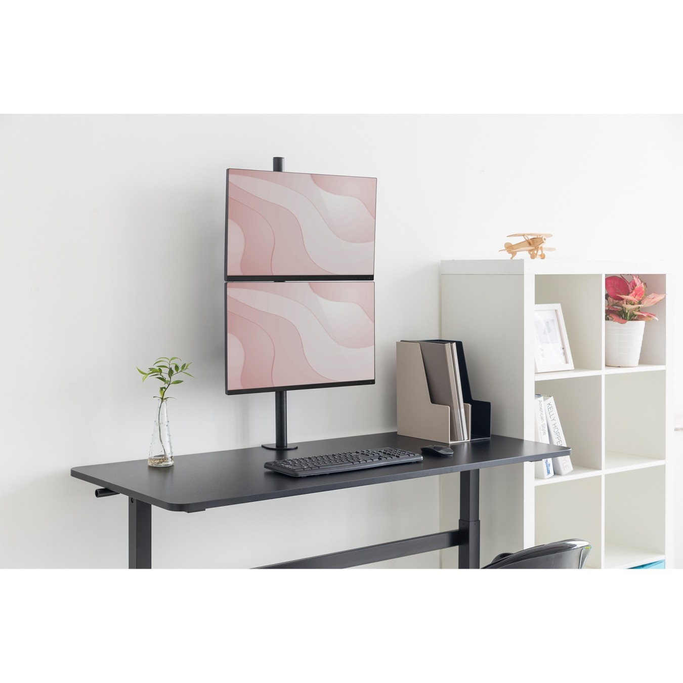 DIGITUS Dual Monitor Vertical Mount 17-32in (43-81cm) Desk Clamp - 2x Arm, 8 kg per arm - Black