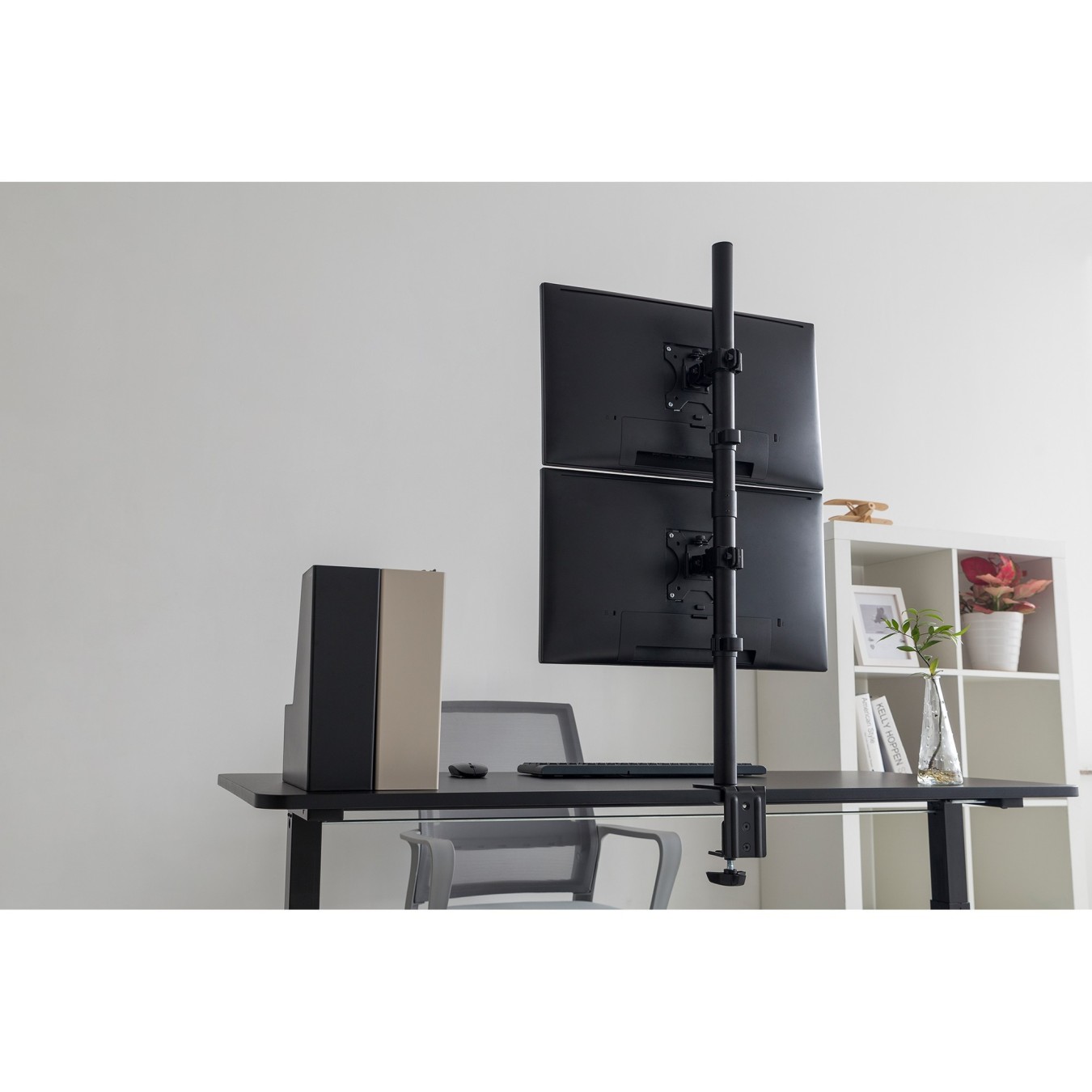 DIGITUS Dual Monitor Vertical Mount 17-32in (43-81cm) Desk Clamp - 2x Arm, 8 kg per arm - Black