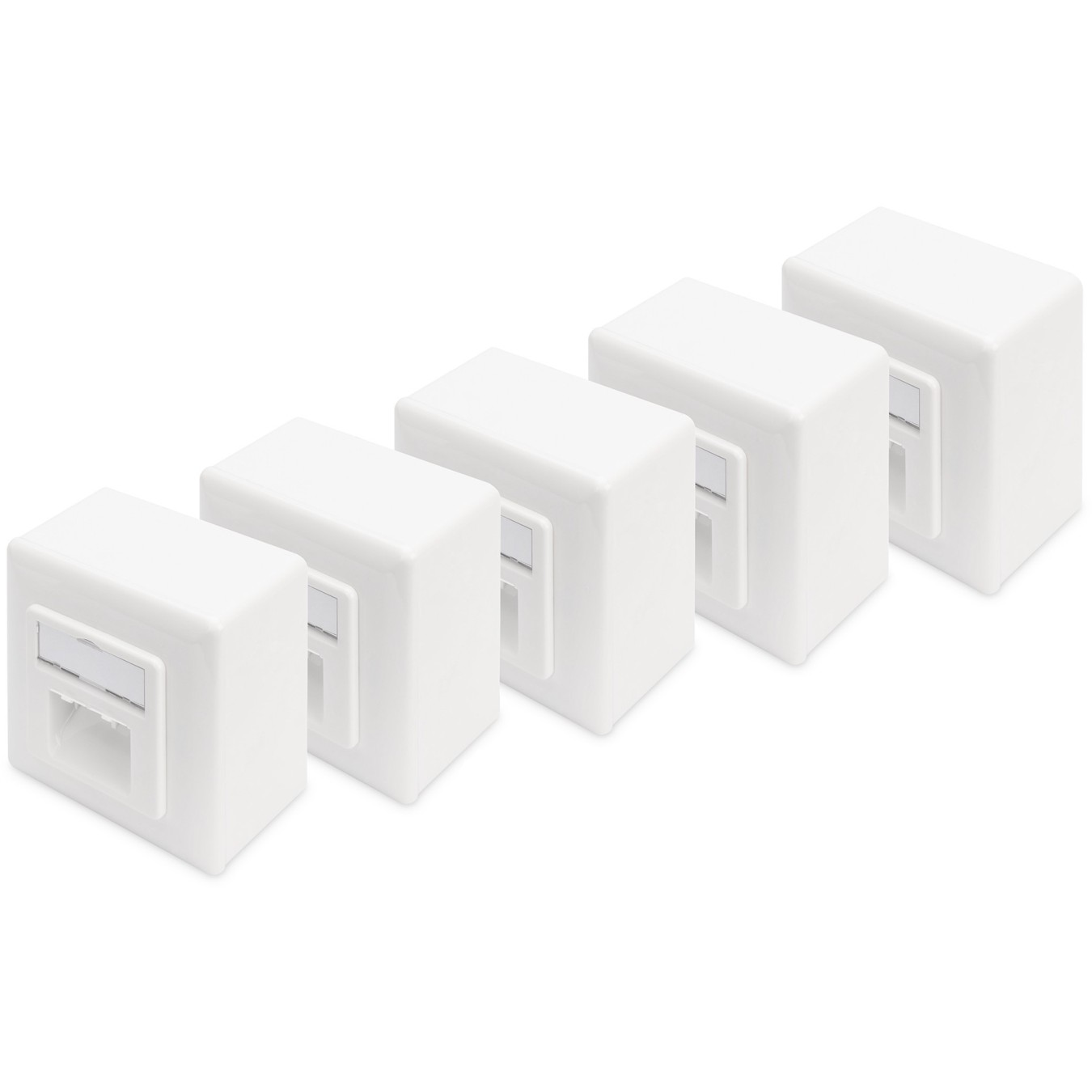 DIGITUS RJ45 Outlet 2x RJ45 Cat6 Shielded Surface-Mount 5-Piece Set - Shielded Cat6, Surface-Mount