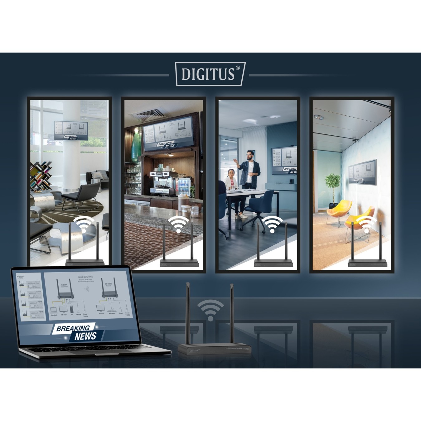 DIGITUS Wireless HDMI Extender Set - Up to 150 m, 4K 30Hz - Black — Buy in Cyprus with Fast Delivery