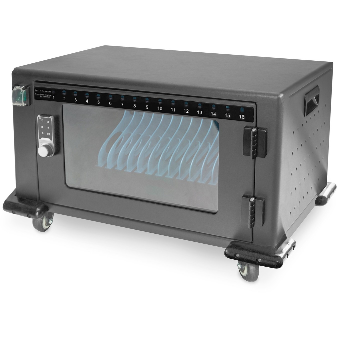 Digitus 16-Device Tablet Charging Cabinet - Freestanding - USB-A Fan - Black - for tablets up to 14\"