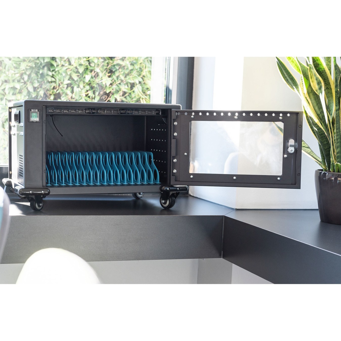 Digitus 16-Device Tablet Charging Cabinet - Freestanding - USB-A Fan - Black - for tablets up to 14\"