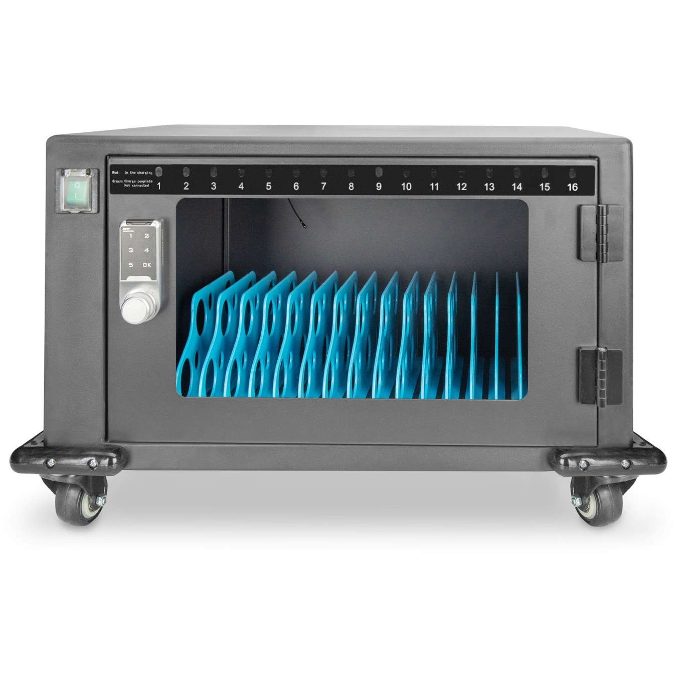 Digitus 16-Device Tablet Charging Cabinet - Freestanding - USB-A Fan - Black - for tablets up to 14\"