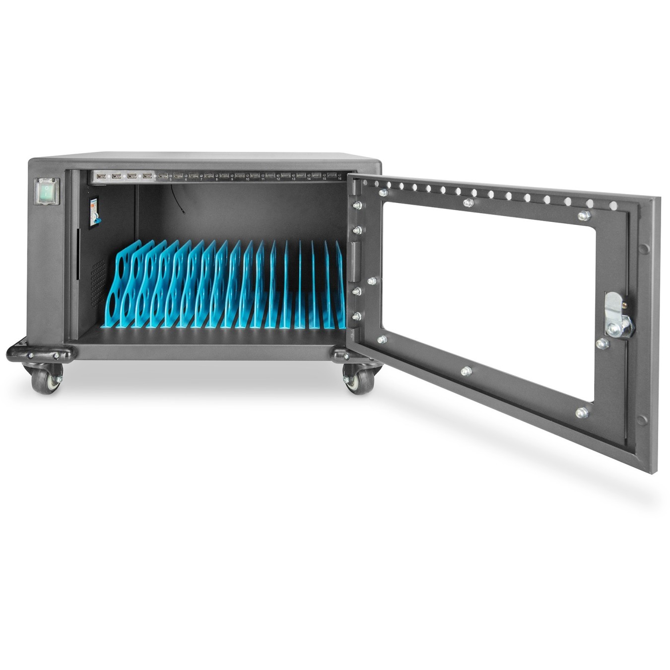 Digitus 16-Device Tablet Charging Cabinet - Freestanding - USB-A Fan - Black - for tablets up to 14\"