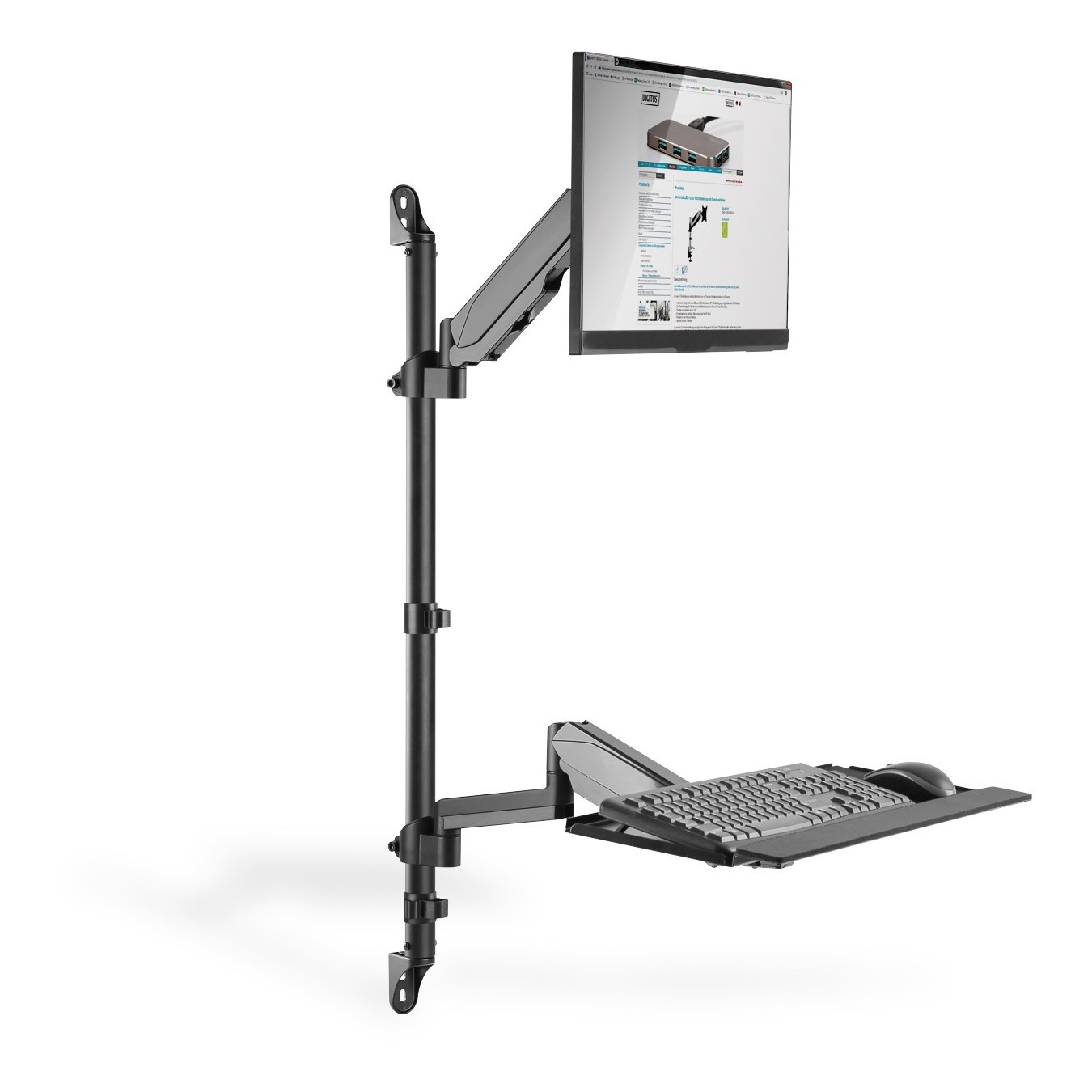 Digitus Flexible Wall-Mounted Sit-Stand Workstation - DA-90372 - (Black, Wall Mount, 1 Monitor, 8 kg)