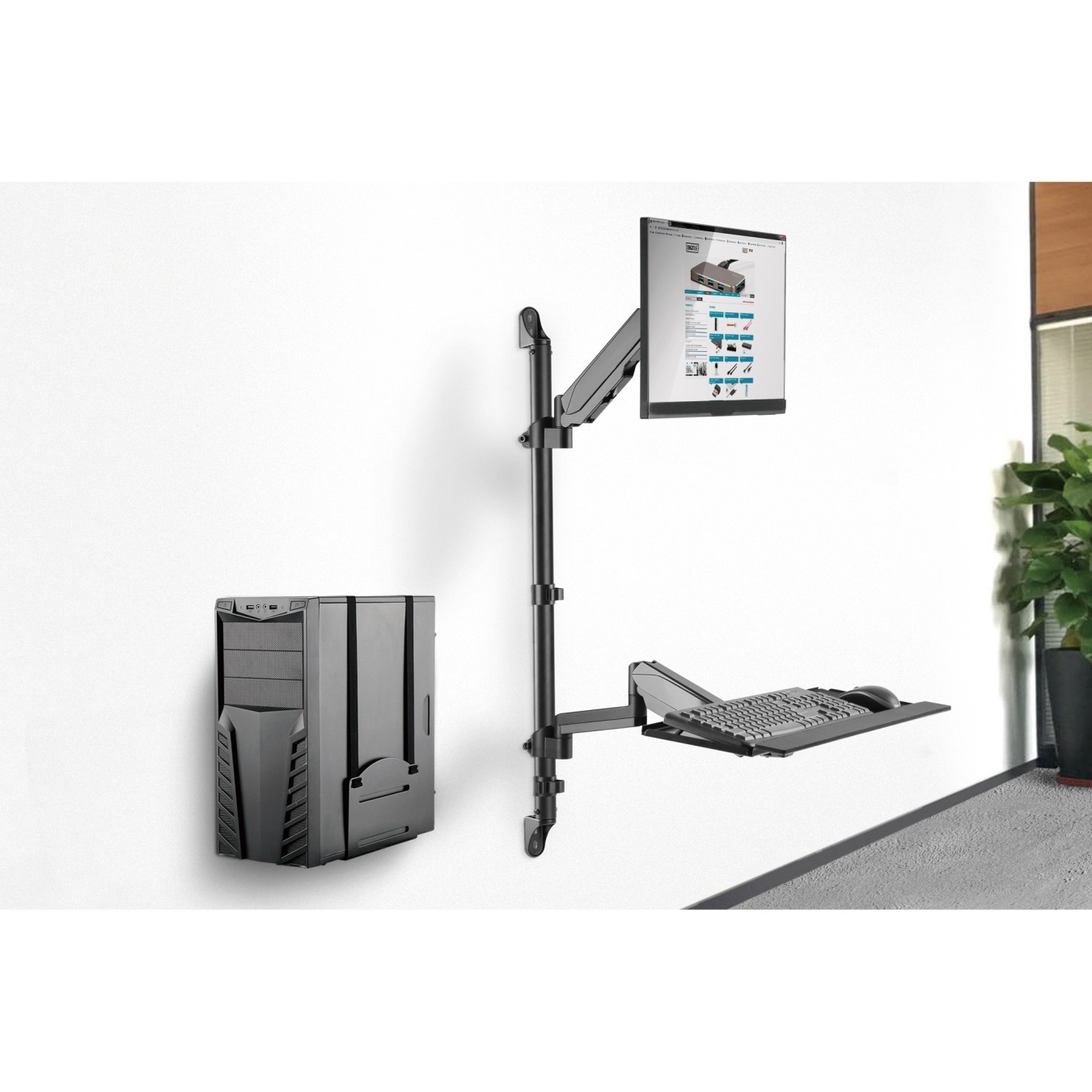 Digitus Flexible Wall-Mounted Sit-Stand Workstation - DA-90372 - (Black, Wall Mount, 1 Monitor, 8 kg)