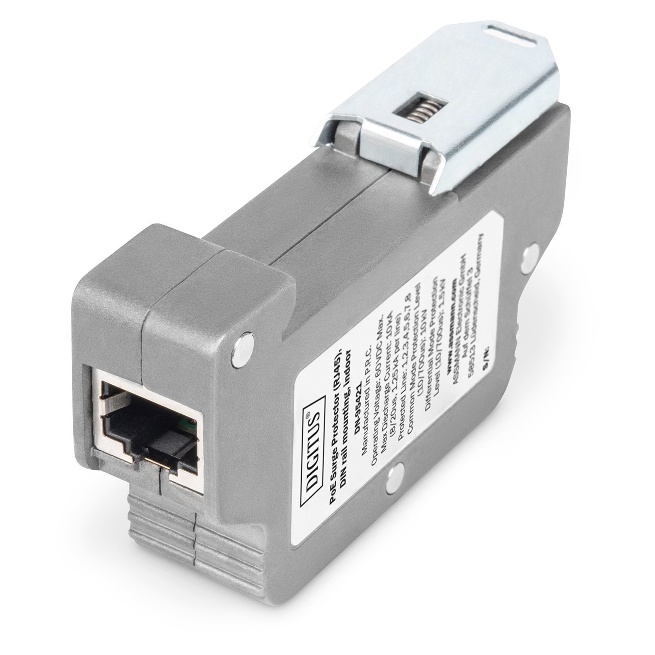 Digitus DN-95421 PoE Surge Protector (RJ45) DIN Rail Mount - DN-95421 - Grey, Zinc, IP40 — Buy in Cyprus with Fast Delivery