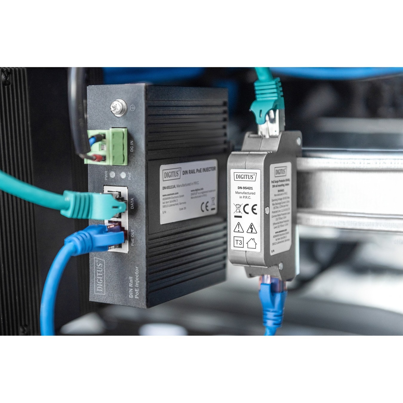 Digitus DN-95421 PoE Surge Protector (RJ45) DIN Rail Mount - DN-95421 - Grey, Zinc, IP40 — Buy in Cyprus with Fast Delivery
