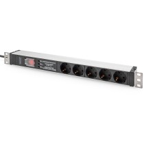 DIGITUS Aluminium 1U PDU Power Strip - 16A, 230V, 5x Type F, Switched, Surge Protection, 2 m Cable