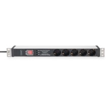 DIGITUS Aluminium 1U PDU Power Strip - 16A, 230V, 5x Type F, Switched, Surge Protection, 2 m Cable