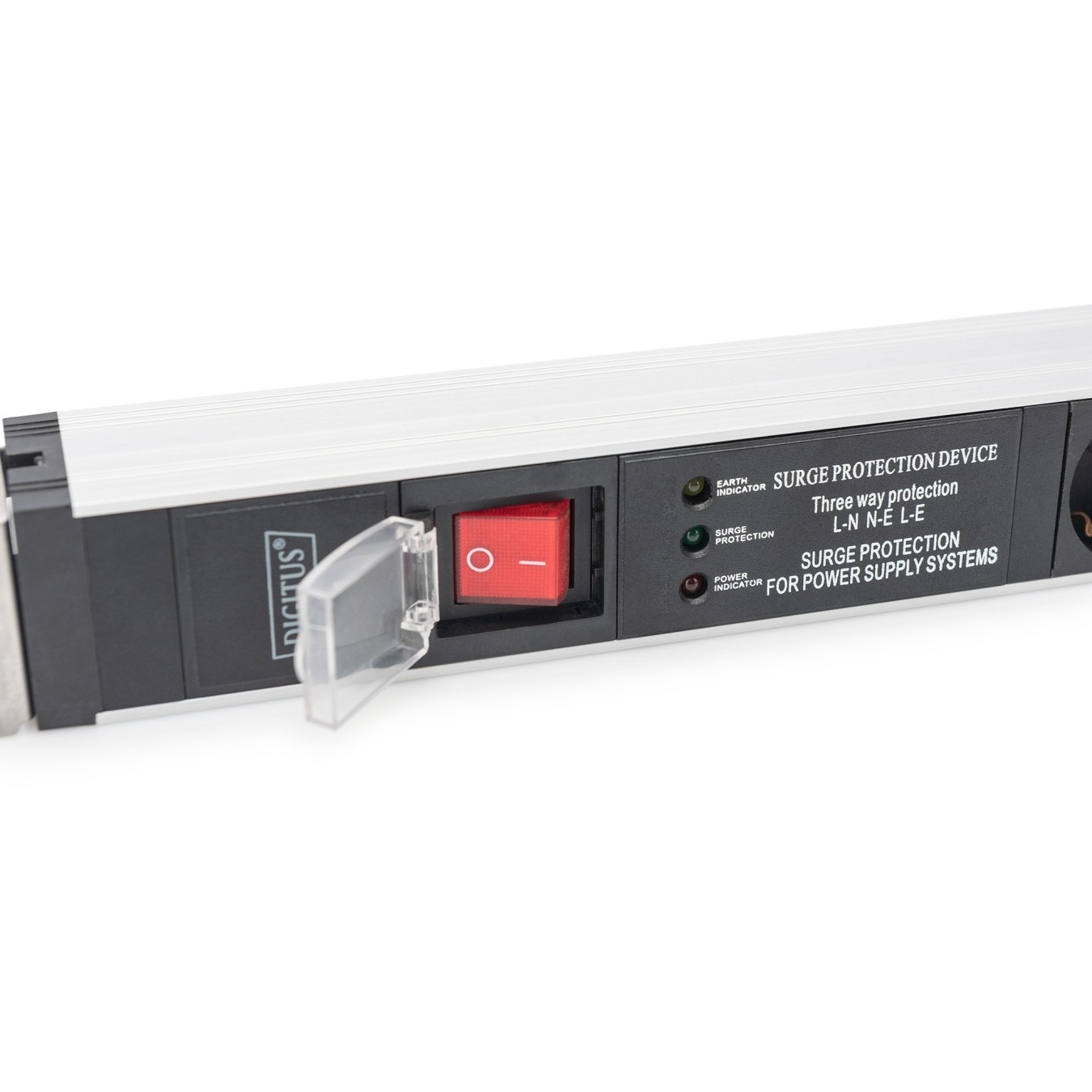 DIGITUS Aluminium 1U PDU Power Strip - 16A, 230V, 5x Type F, Switched, Surge Protection, 2 m Cable