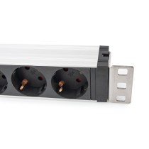 DIGITUS Aluminium 1U PDU Power Strip - 16A, 230V, 5x Type F, Switched, Surge Protection, 2 m Cable