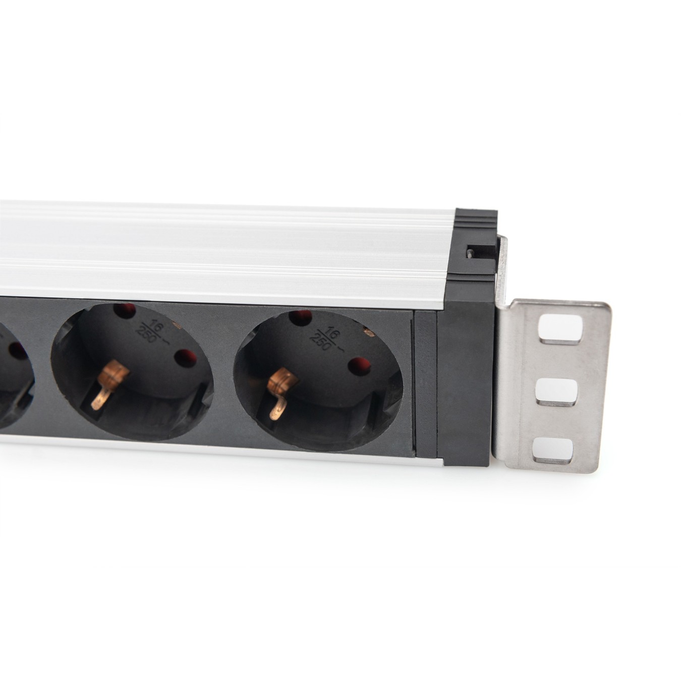 DIGITUS Aluminium 1U PDU Power Strip - 16A, 230V, 5x Type F, Switched, Surge Protection, 2 m Cable