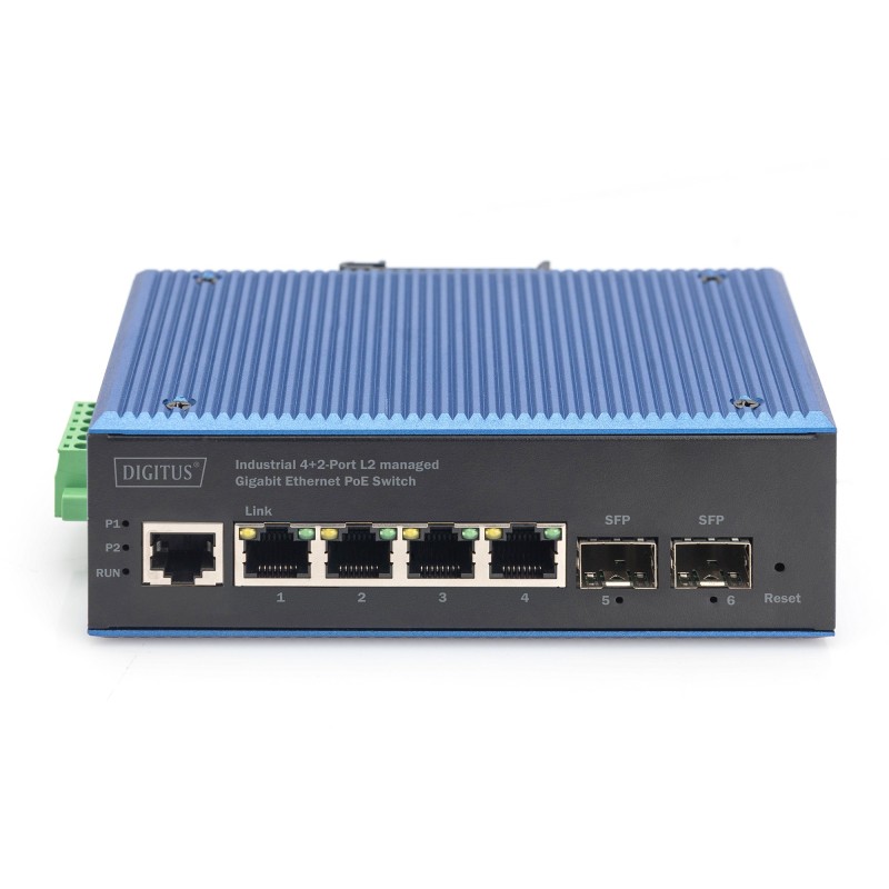 Buy Digitus 4+2P Industrial PoE Switch - L2 Managed - 4x PoE Gigabit RJ-45 + 2x SFP in Cyprus, Nicosia, Limassol, Larnaka, Pafos