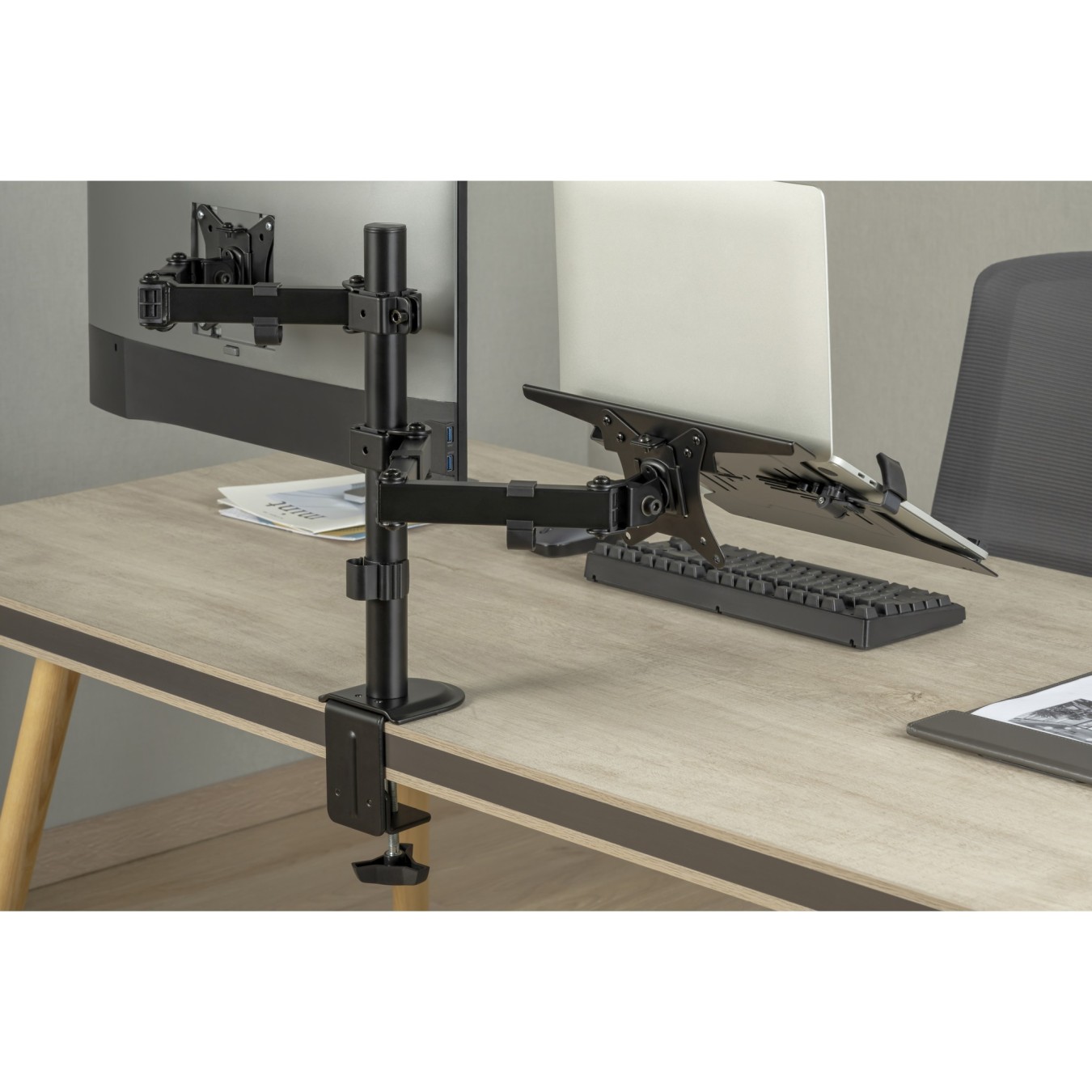 Monitor Stand with Notebook Mount - DA-90436 - Desk Clamp, 17-32 in, 9 kg, Black — Buy in Cyprus with Fast Delivery