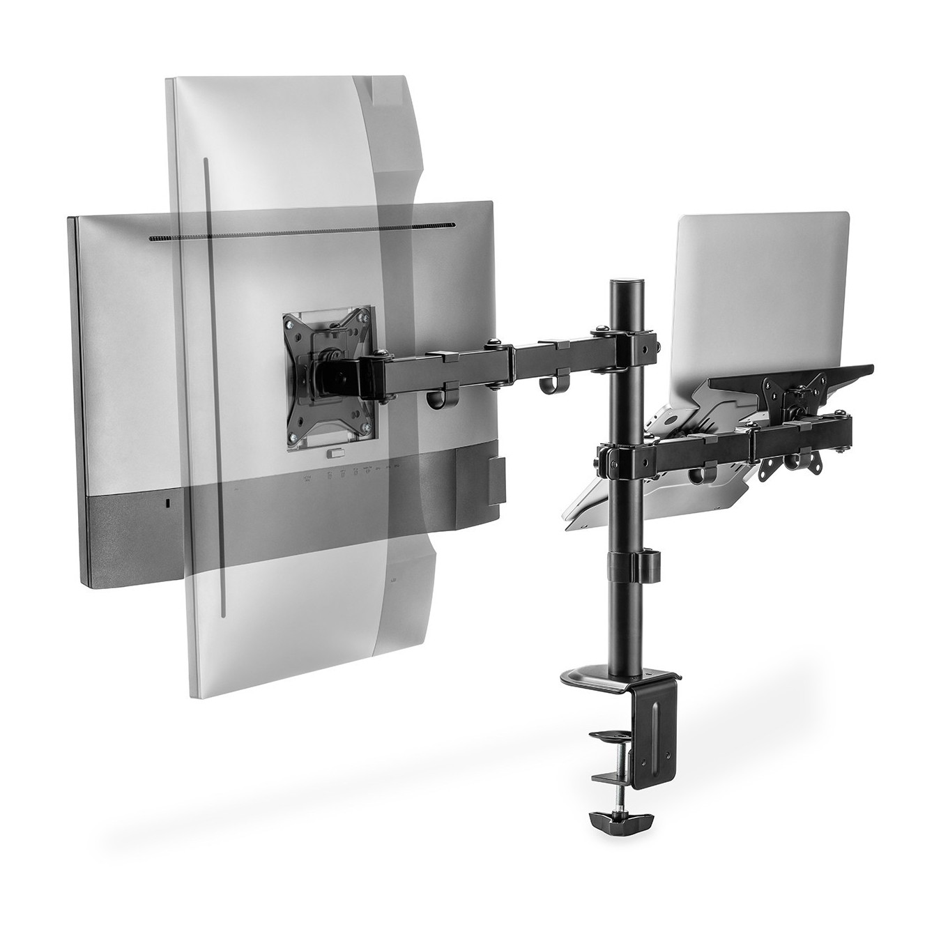 Monitor Stand with Notebook Mount - DA-90436 - Desk Clamp, 17-32 in, 9 kg, Black — Buy in Cyprus with Fast Delivery