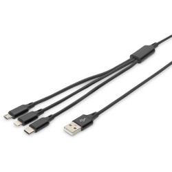 Buy DIGITUS LAK 3in1 USB-A/Lightning/MicroUSB to USB-C Cable - 1 m - Black in Cyprus, Nicosia, Limassol, Larnaka, Pafos