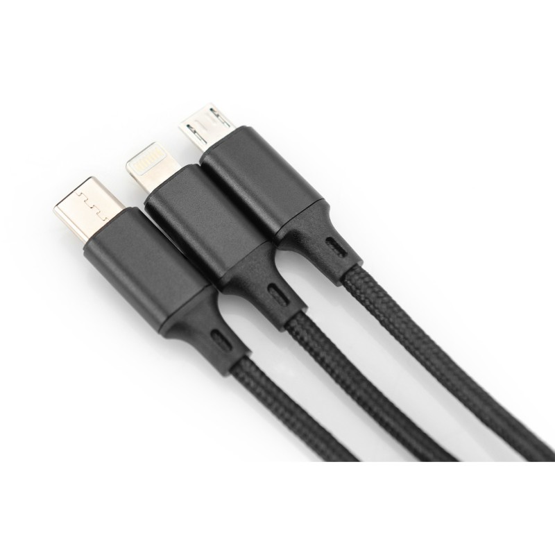 Buy DIGITUS LAK 3in1 USB-A/Lightning/MicroUSB to USB-C Cable - 1 m - Black in Cyprus, Nicosia, Limassol, Larnaka, Pafos