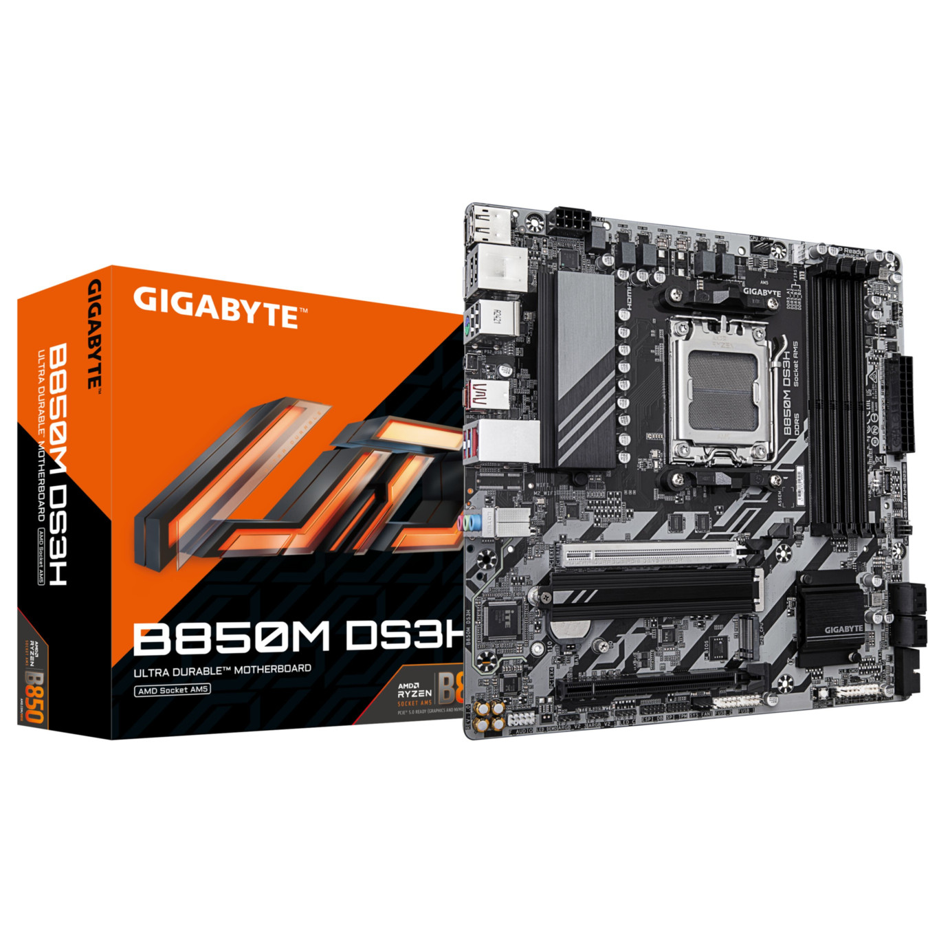 Gigabyte GA-B850M DS3H - AM5 Micro-ATX Motherboard, DDR5, Up to 256GB, PCIe 5.0, 2x M.2, 2.5Gb LAN