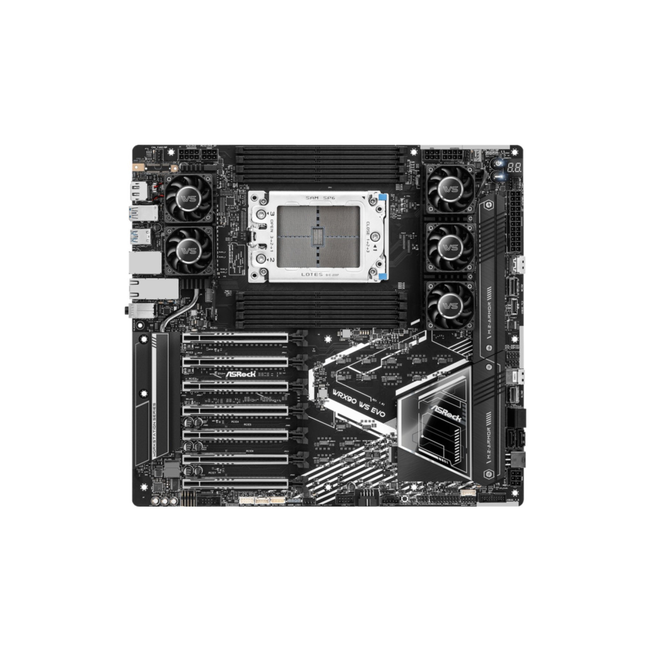 ASRock WRX90 WS EVO - sTR5 EEB Motherboard - DDR5, 8x DIMM (up to 7600MHz), 10Gb LAN, 2x M.2, 4x SATA, Black