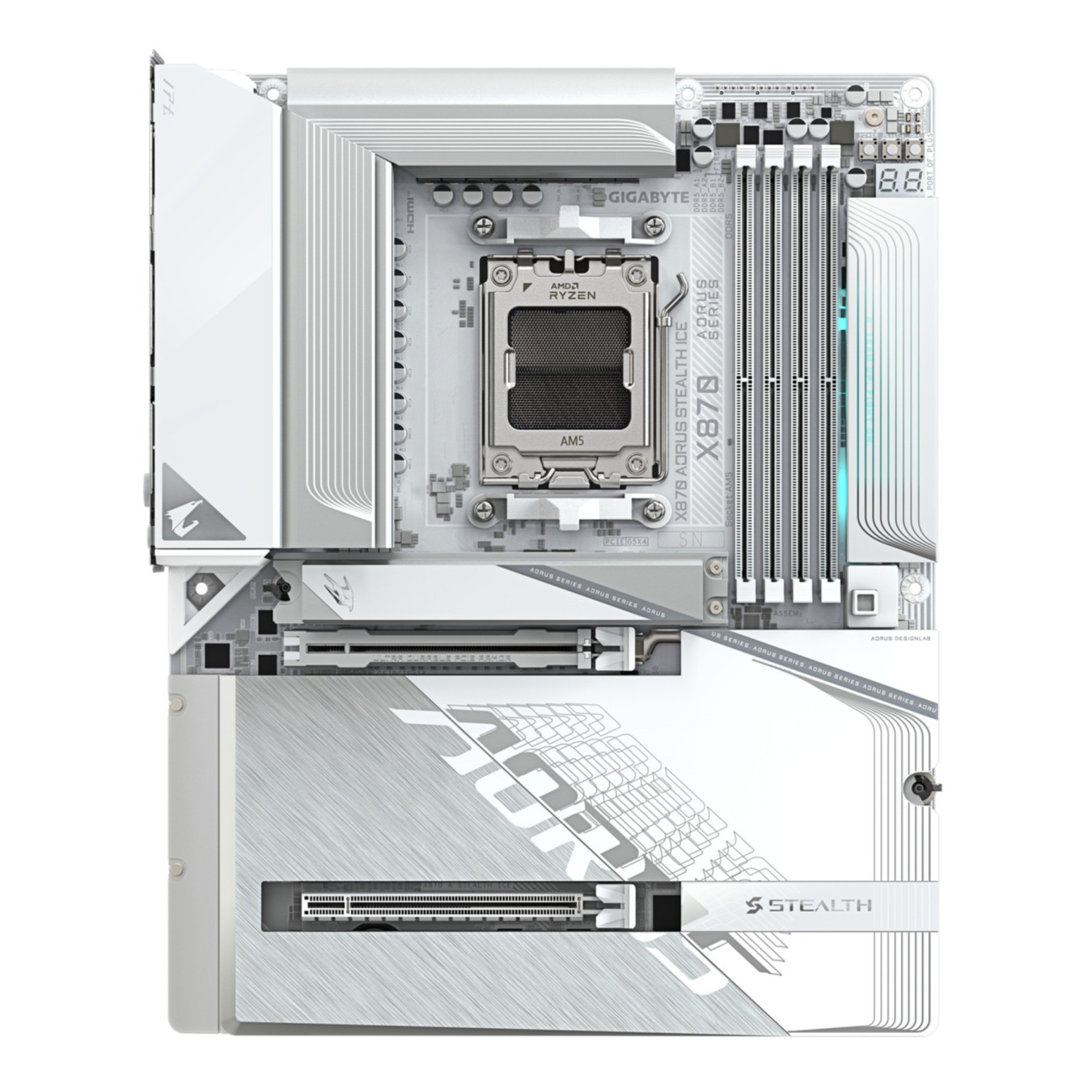 GIGABYTE GA-X870 A STEALTH ICE - AM5 ATX Motherboard - DDR5, 4x DIMM, 256GB Max, Ryzen 7000/8000/9000