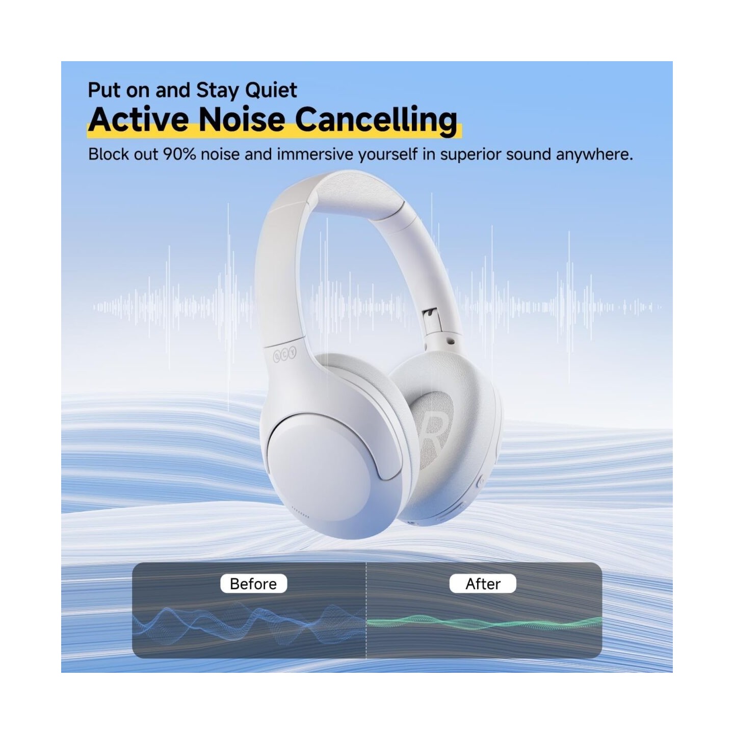 QCY H3 Lite Headset White - H3 Lite - ANC, 40mm Drivers, 68ms Latency, 60h Battery — Buy in Cyprus with Fast Delivery