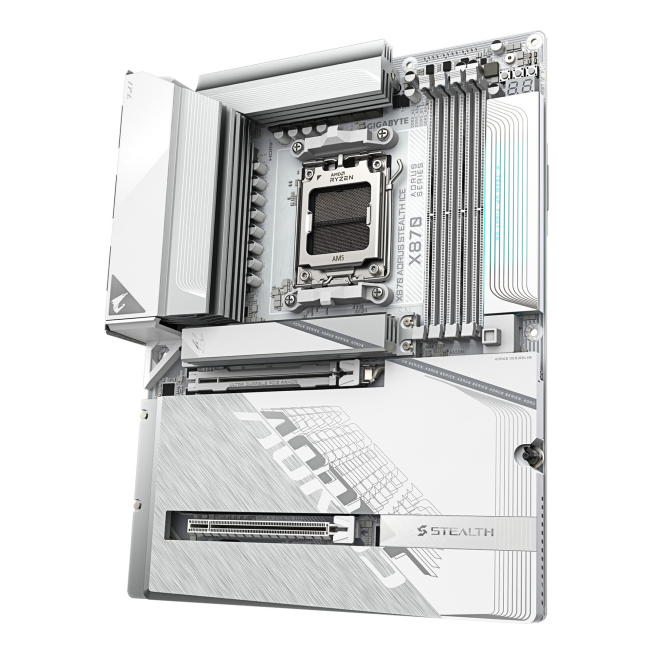 GIGABYTE GA-X870 A STEALTH ICE - AM5 ATX Motherboard - DDR5, 4x DIMM, 256GB Max, Ryzen 7000/8000/9000