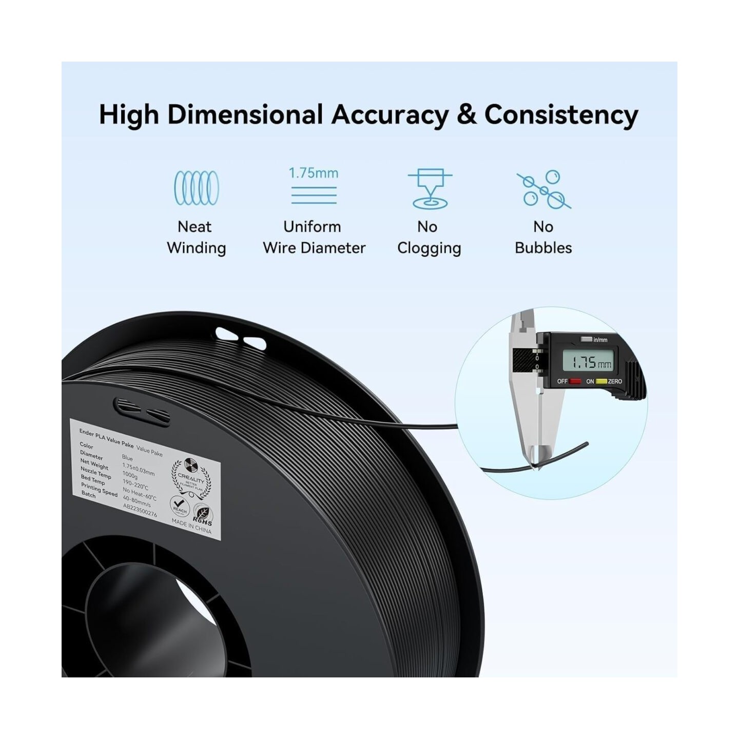 Creality EN-PLA Value Pack - 3301010476 - Black, 1.75mm PLA filament, four spools (4x spools) 4kg