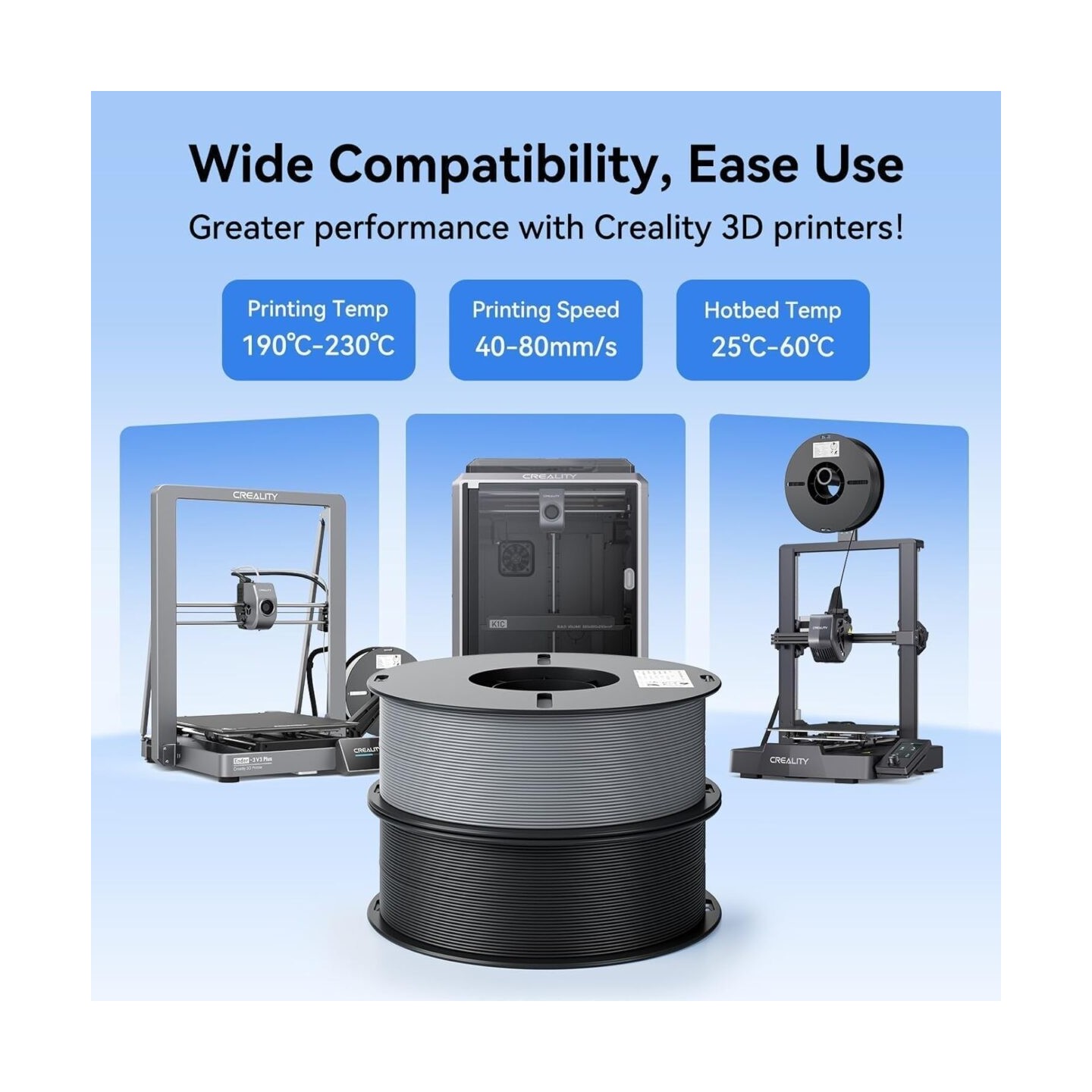 Creality EN-PLA Value Pack - 3301010476 - Black, 1.75mm PLA filament, four spools (4x spools) 4kg