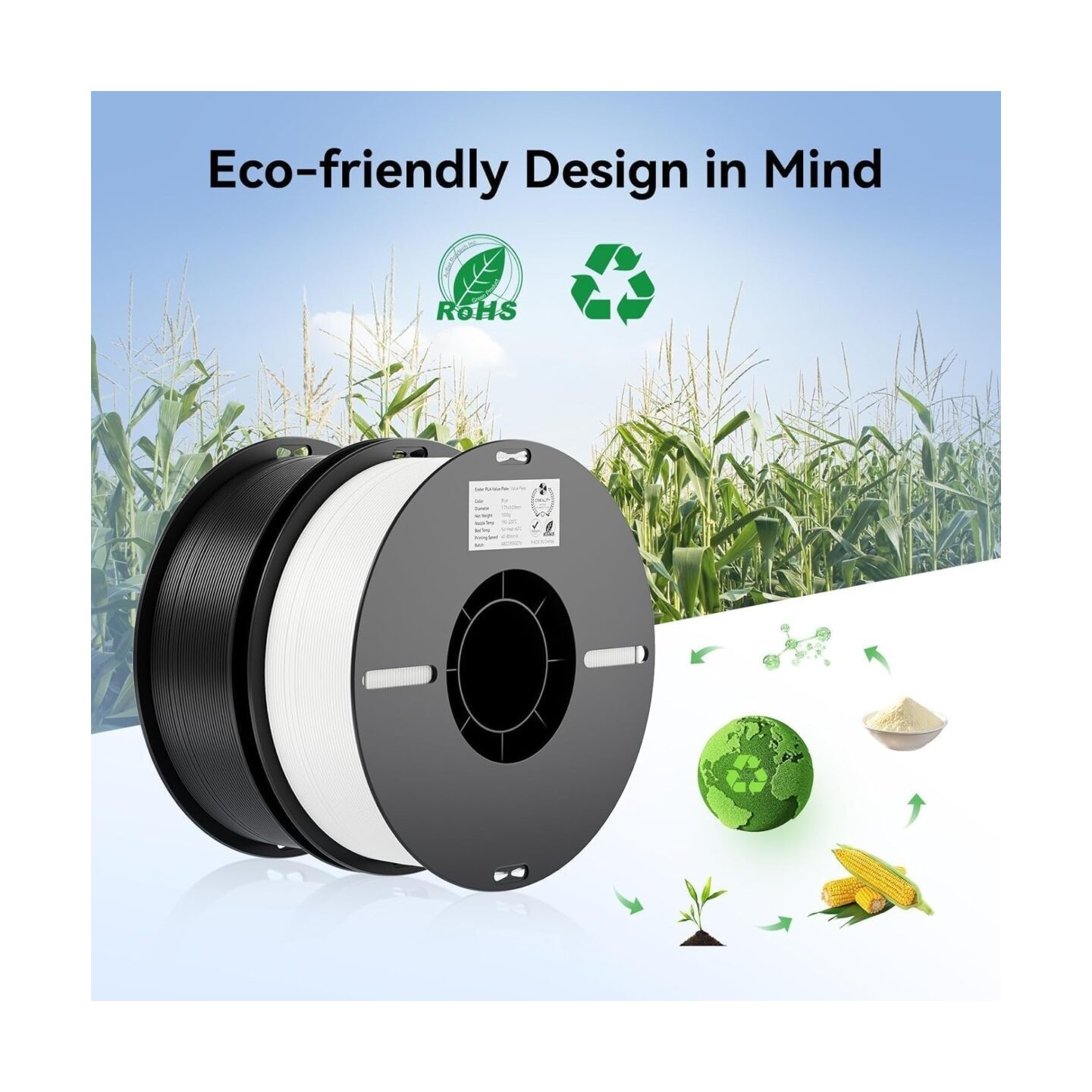 Creality EN-PLA Value Pack - 3301010476 - Black, 1.75mm PLA filament, four spools (4x spools) 4kg