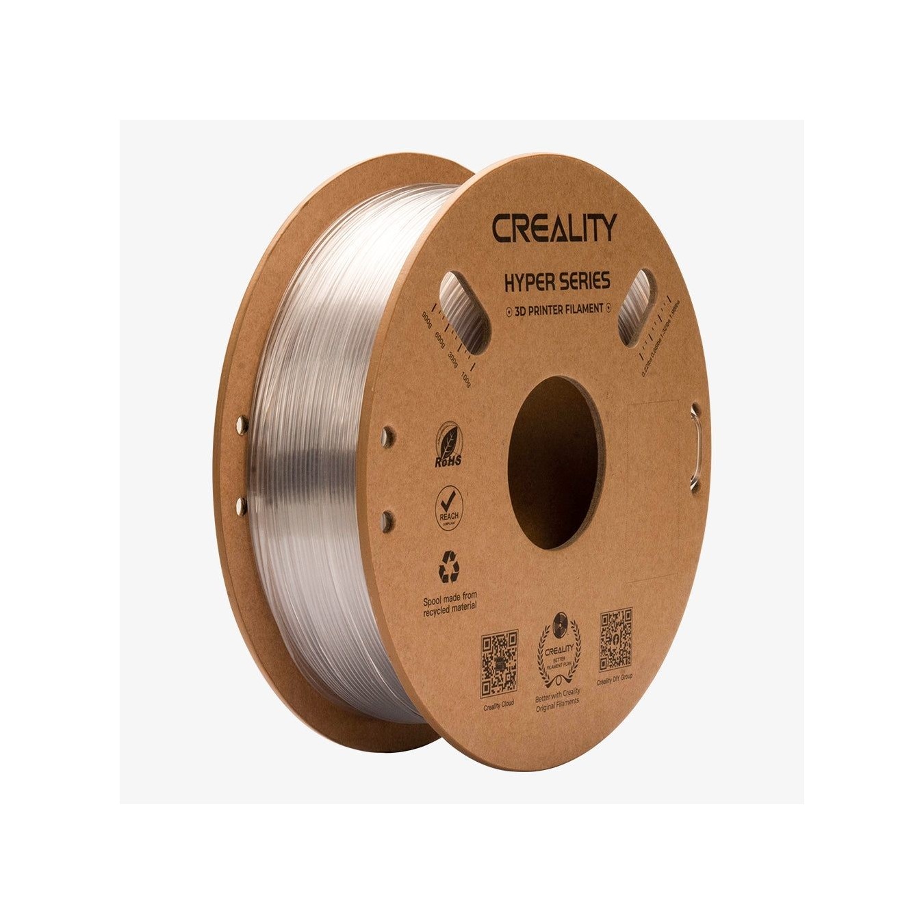 Creality Hyper-PETG Transparent 3D Printer Filament - (Transparent, 1.75mm, 1kg, Fast print)