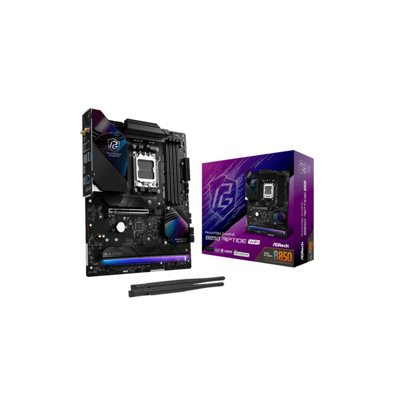 ASRock B850 Riptide WiFi - AM5 ATX Motherboard, DDR5, 4x M.2, PCIe 5.0, Wi‑Fi 7, 2.5GbE, 256GB Max (Black)