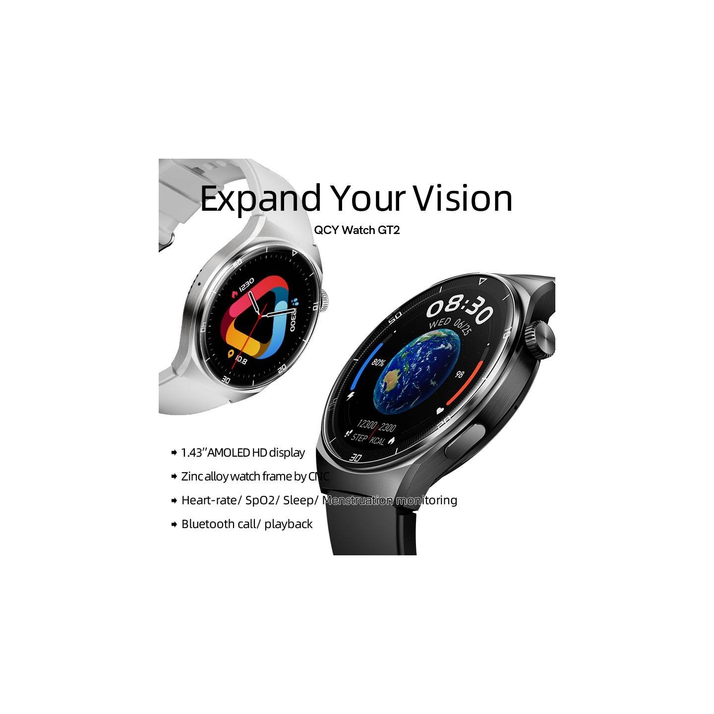 QCY Watch GT2 S3 Gray - GT2 S3 - 1.43-inch AMOLED, 466x466, 60Hz, Bluetooth Calling, IPX8, 14-day battery