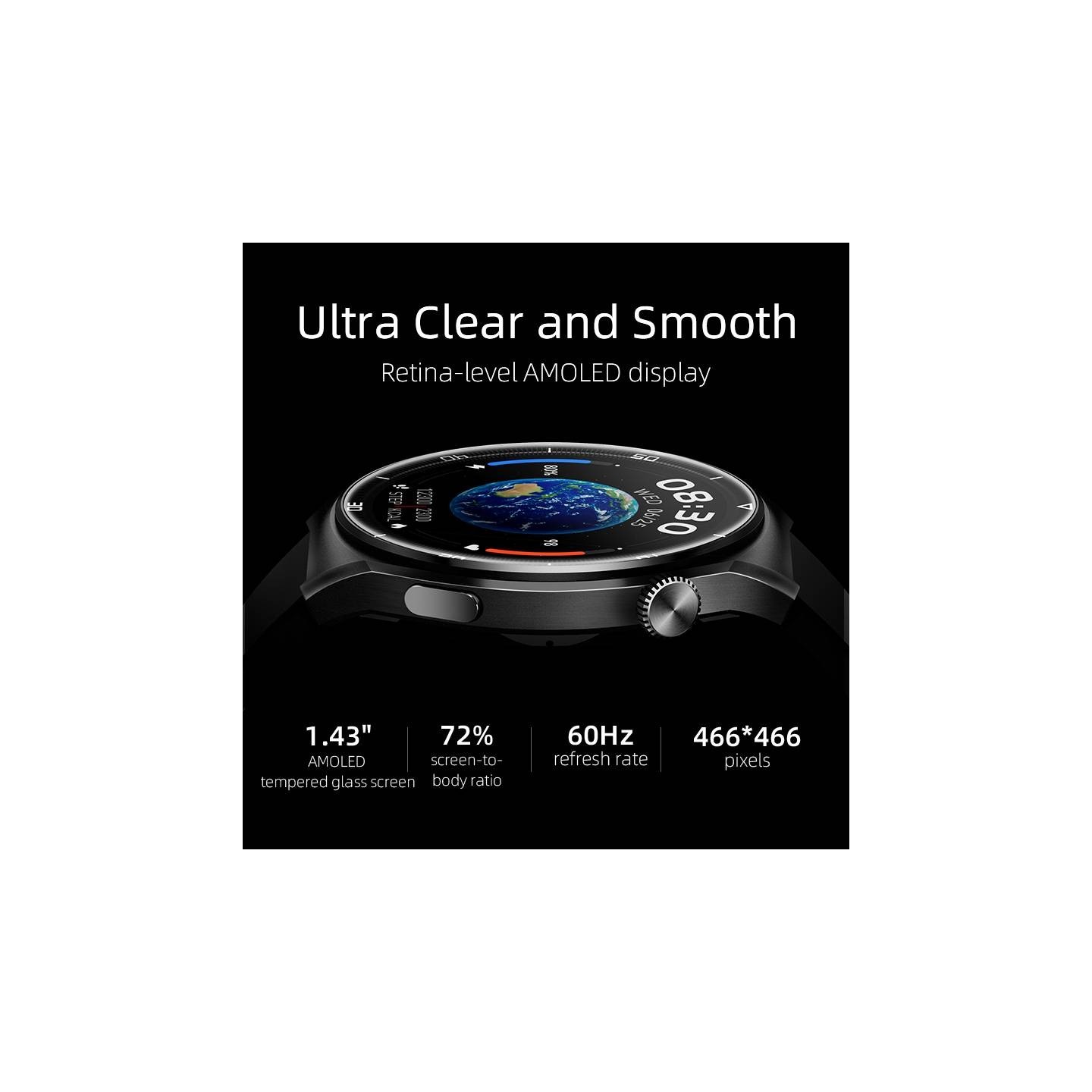 QCY Watch GT2 S3 Gray - GT2 S3 - 1.43-inch AMOLED, 466x466, 60Hz, Bluetooth Calling, IPX8, 14-day battery