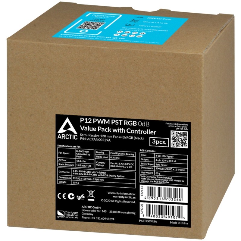 Buy Arctic P12 PWM PST RGB 0dB - P12 PWM PST RGB 0dB - 120mm PWM ARGB Case Fan in Cyprus, Nicosia, Limassol, Larnaka, Pafos