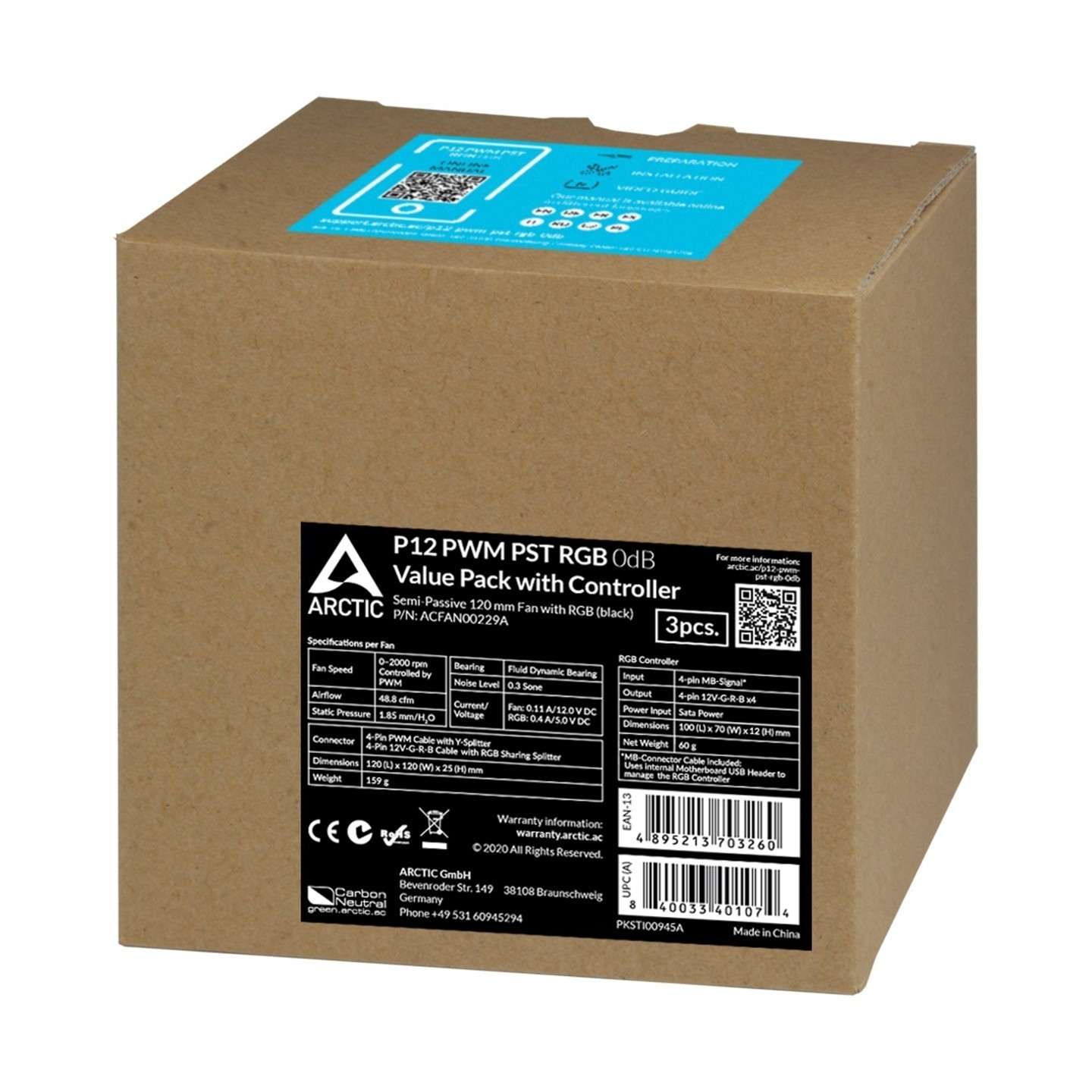 Arctic P12 PWM PST A-RGB 0dB 120mm Case Fan - 3 Pack (Boxed) — Buy in Cyprus with Fast Delivery