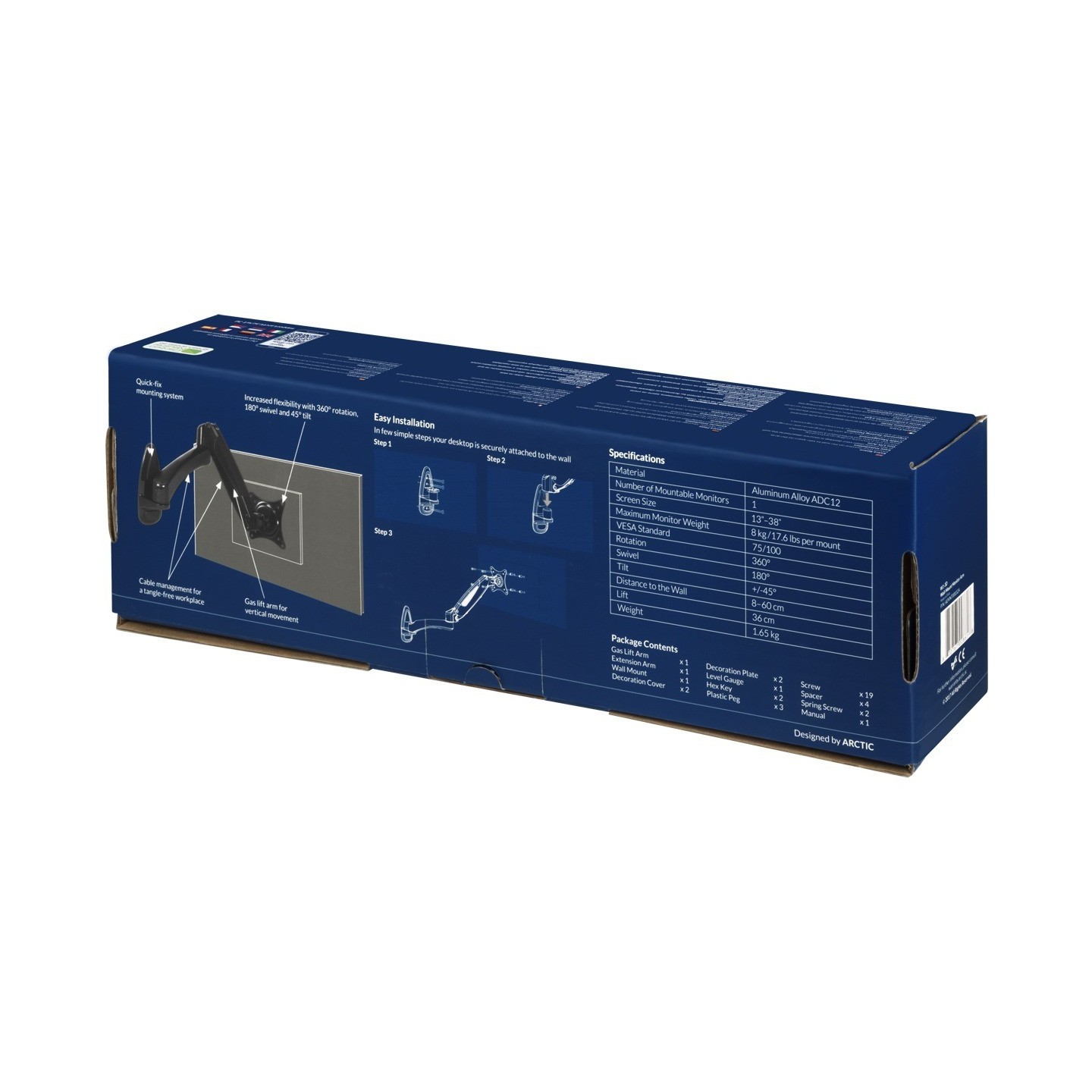 Arctic W1-3D Monitor Arm - Wall Mount, Gas Spring, 8kg - AEMNT00032A (Boxed) — Buy in Cyprus with Fast Delivery