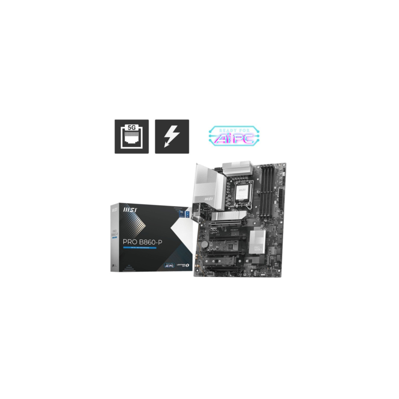 MSI PRO B860-P - LGA 1851 ATX Motherboard - Intel B860, DDR5 up to 256GB, 3x M.2, 5Gb LAN, RGB, Black