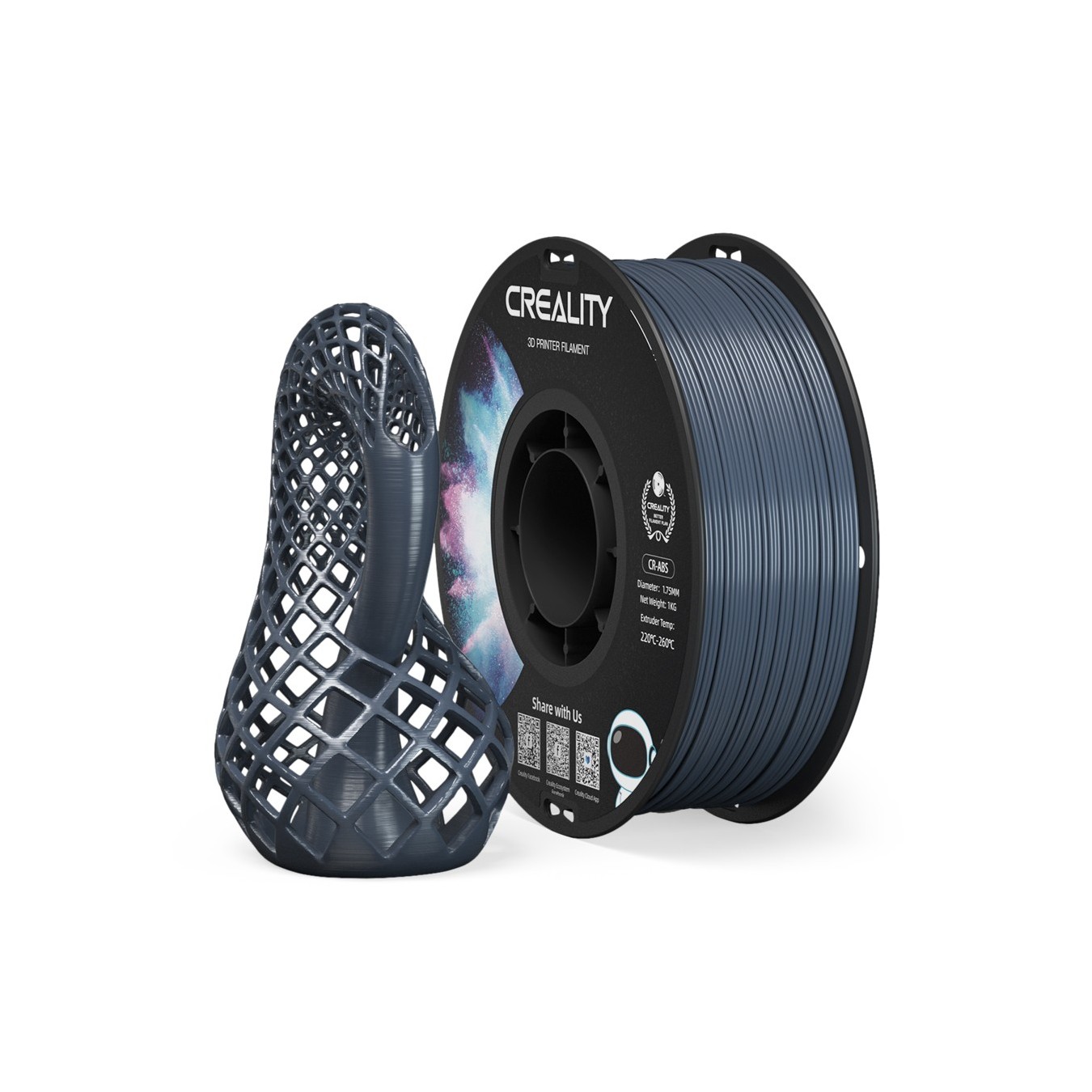 Creality CR-ABS Grey 1.75mm Filament - CR-ABS - Grey, 1 kg, 43 MPa, Large Object Stability — Buy in Cyprus with Fast Delivery