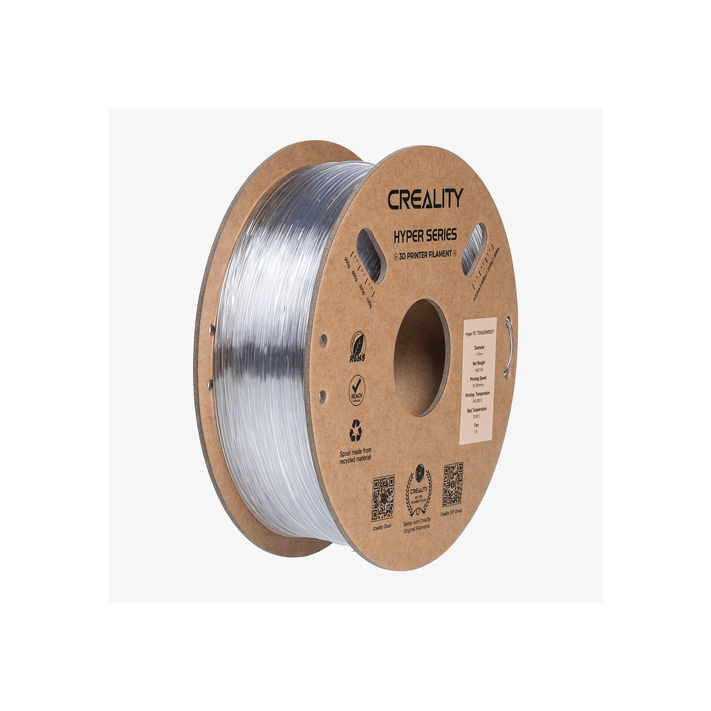 Creality Hyper PC Filament - Crystal Clear - 1.75mm, 1kg — Buy in Cyprus with Fast Delivery