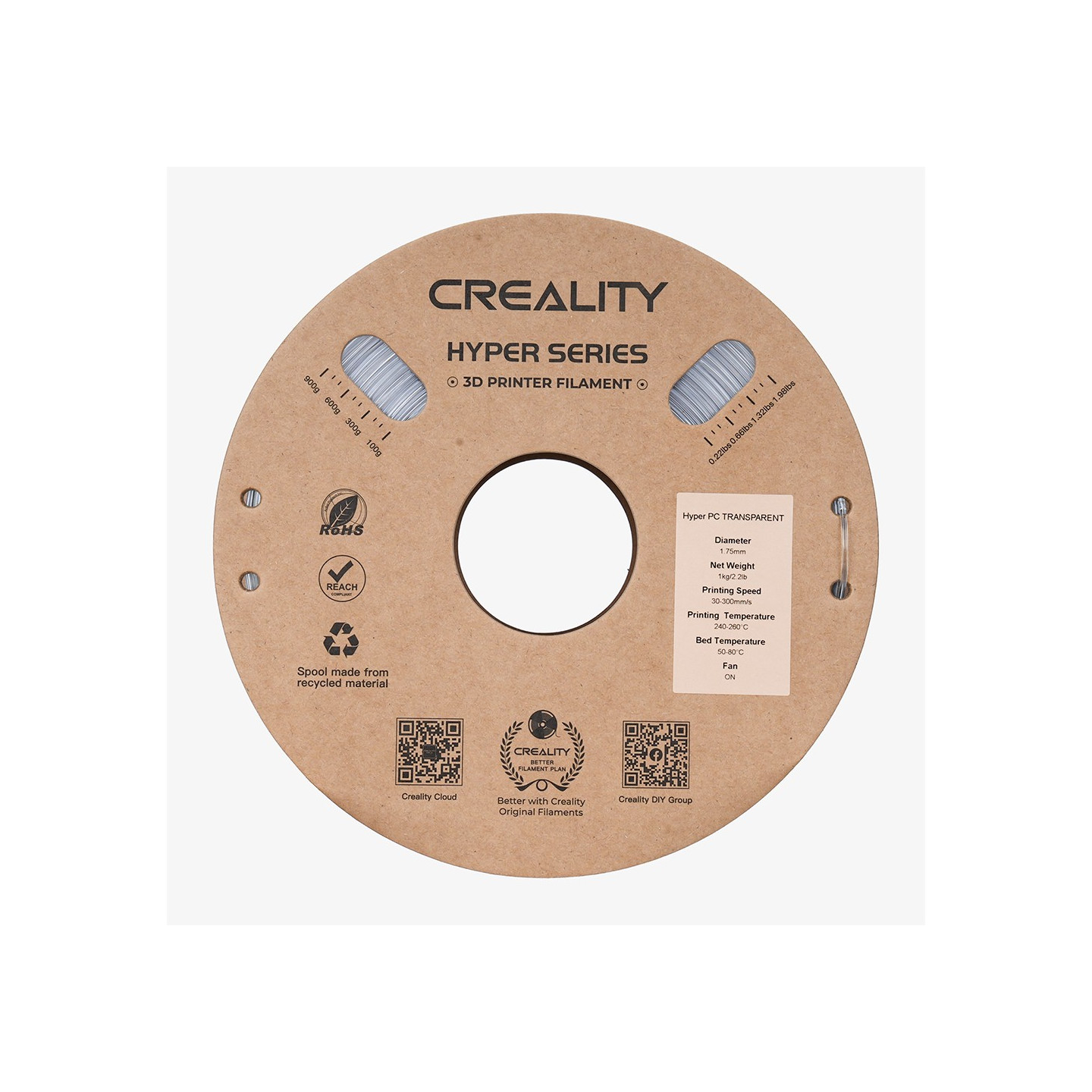 Creality Hyper PC Filament - Crystal Clear - 1.75mm, 1kg — Buy in Cyprus with Fast Delivery
