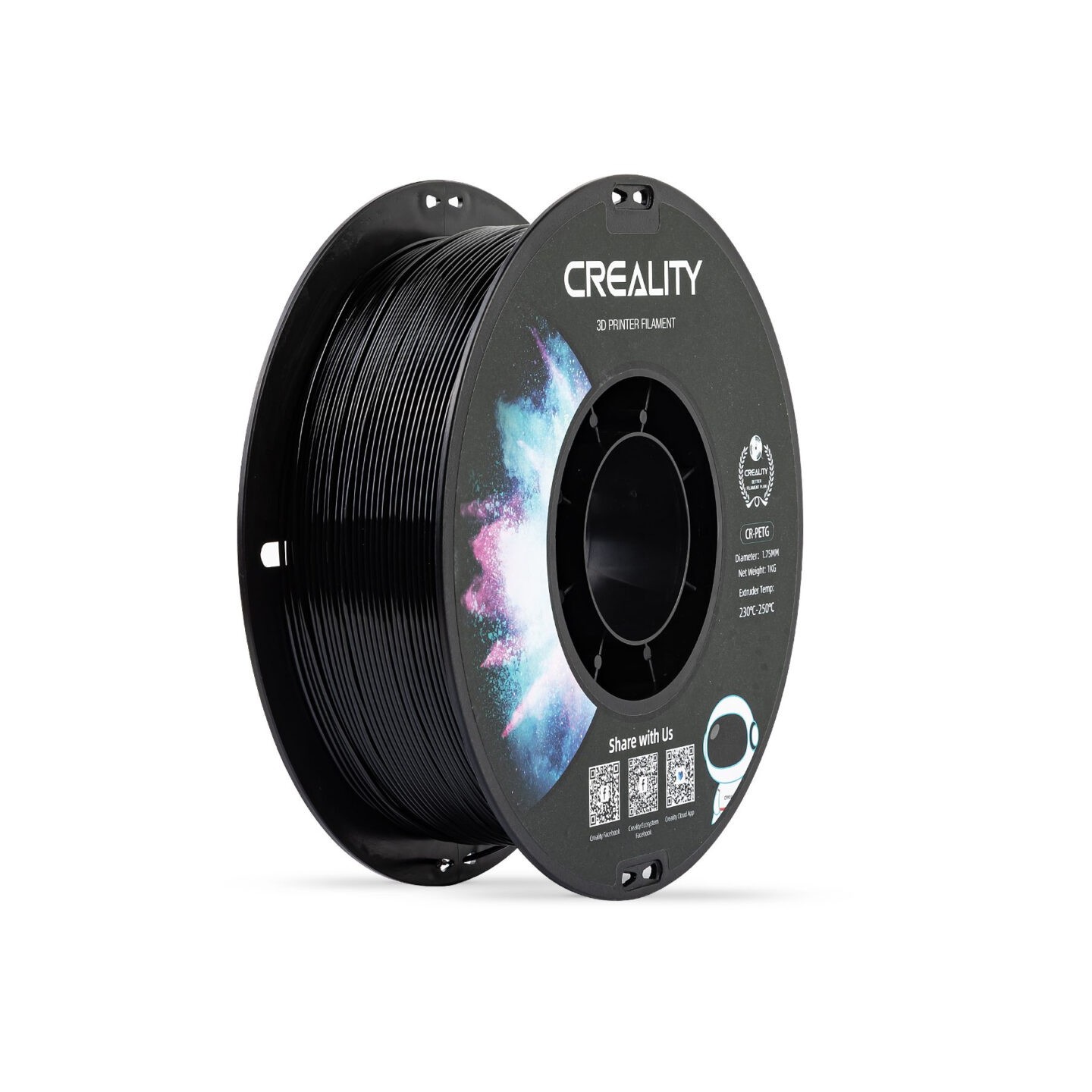 Creality CR-PETG Black 3D Printer Filament, Hard Glossy, Tensile 49MPa, 1 kg Spool 1.75 - CR-PETG - (Black, 1.75mm)