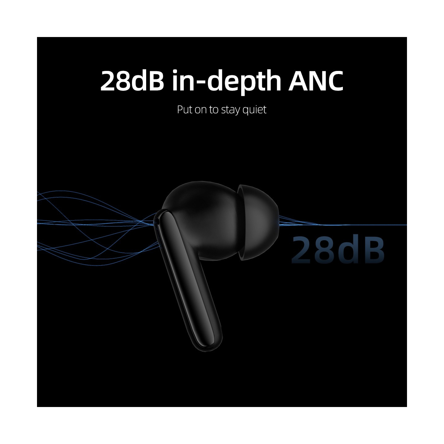 QCY T13 ANC 2 Blue - T13 - True Wireless Earbuds, 28dB ANC, 10mm drivers, BT 5.3, 30h total playtime