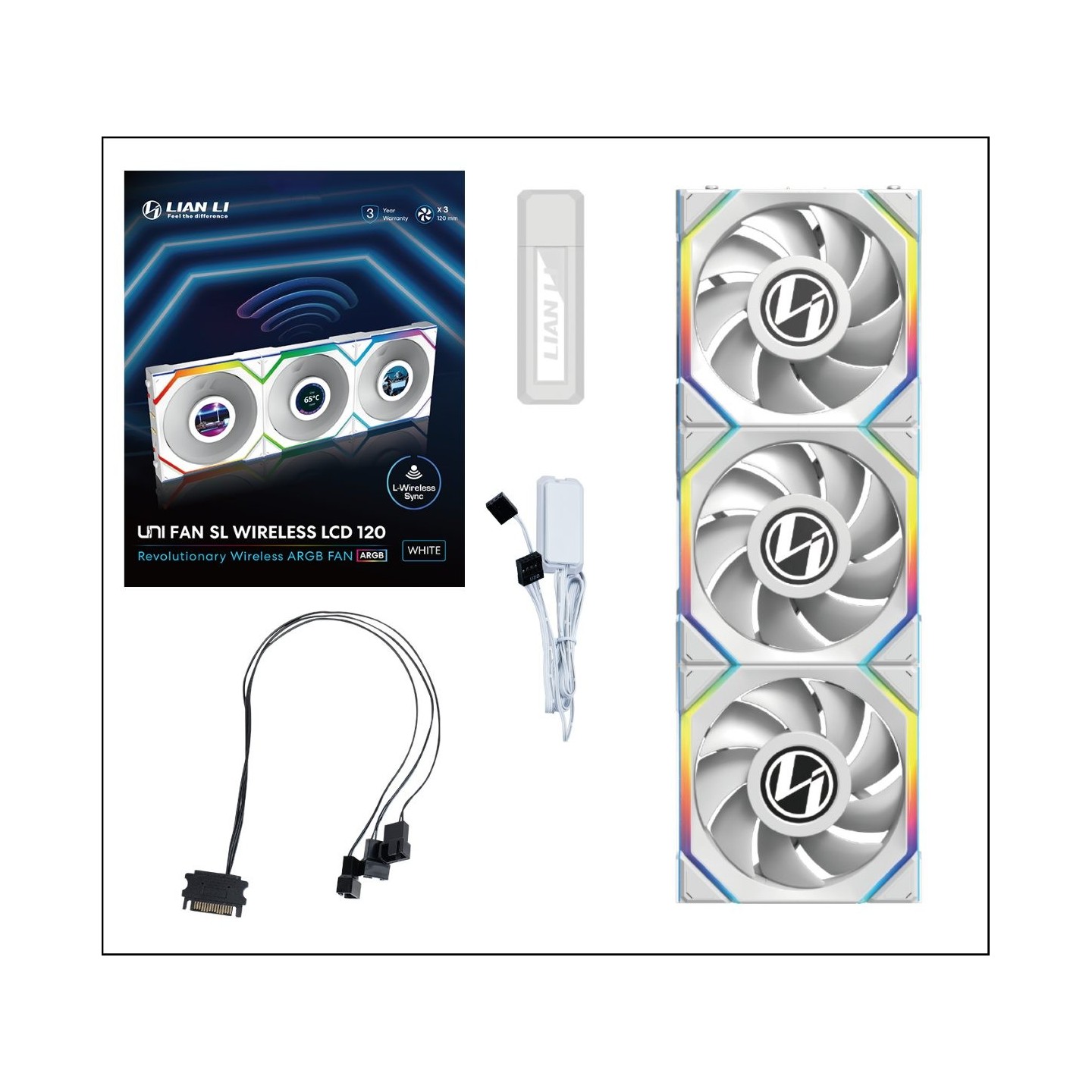 Lian Li UNIFAN SL Wireless LCD 120 White 3-Pack w/ Controller (Boxed) — Buy in Cyprus with Fast Delivery
