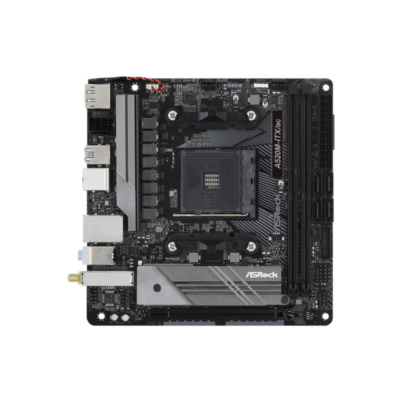 ASRock A520M-ITX AC (AM4) - AMD A520 Micro-ATX Motherboard, DDR4 2x DIMM (Up to 64GB), M.2, Wi-Fi 5 & Bluetooth 4.2