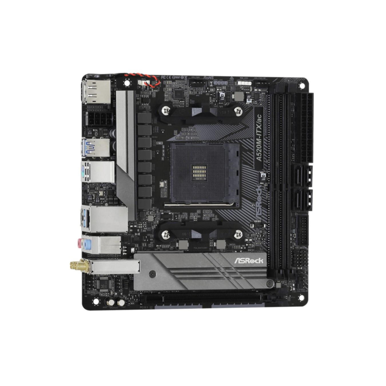 ASRock A520M-ITX AC (AM4) - AMD A520 Micro-ATX Motherboard, DDR4 2x DIMM (Up to 64GB), M.2, Wi-Fi 5 & Bluetooth 4.2