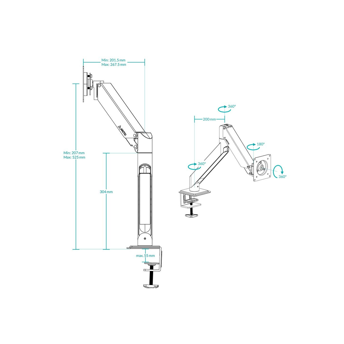 ARCTIC X1-3D Single Monitor Arm with 3D Gas Spring Movement - Black (Boxed) — Buy in Cyprus with Fast Delivery