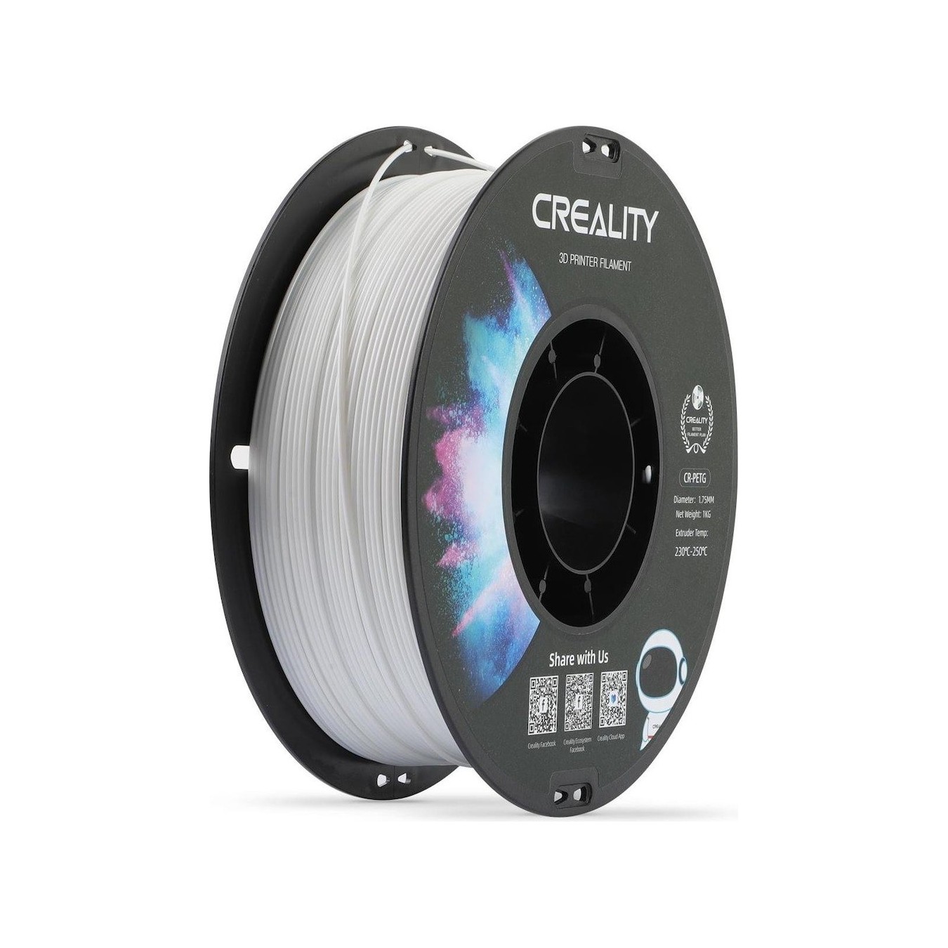 Creality CR-PETG Filament - White - 1.75mm - 1 kg Spool - Hard Glossy, 49 MPa Tensile Strength