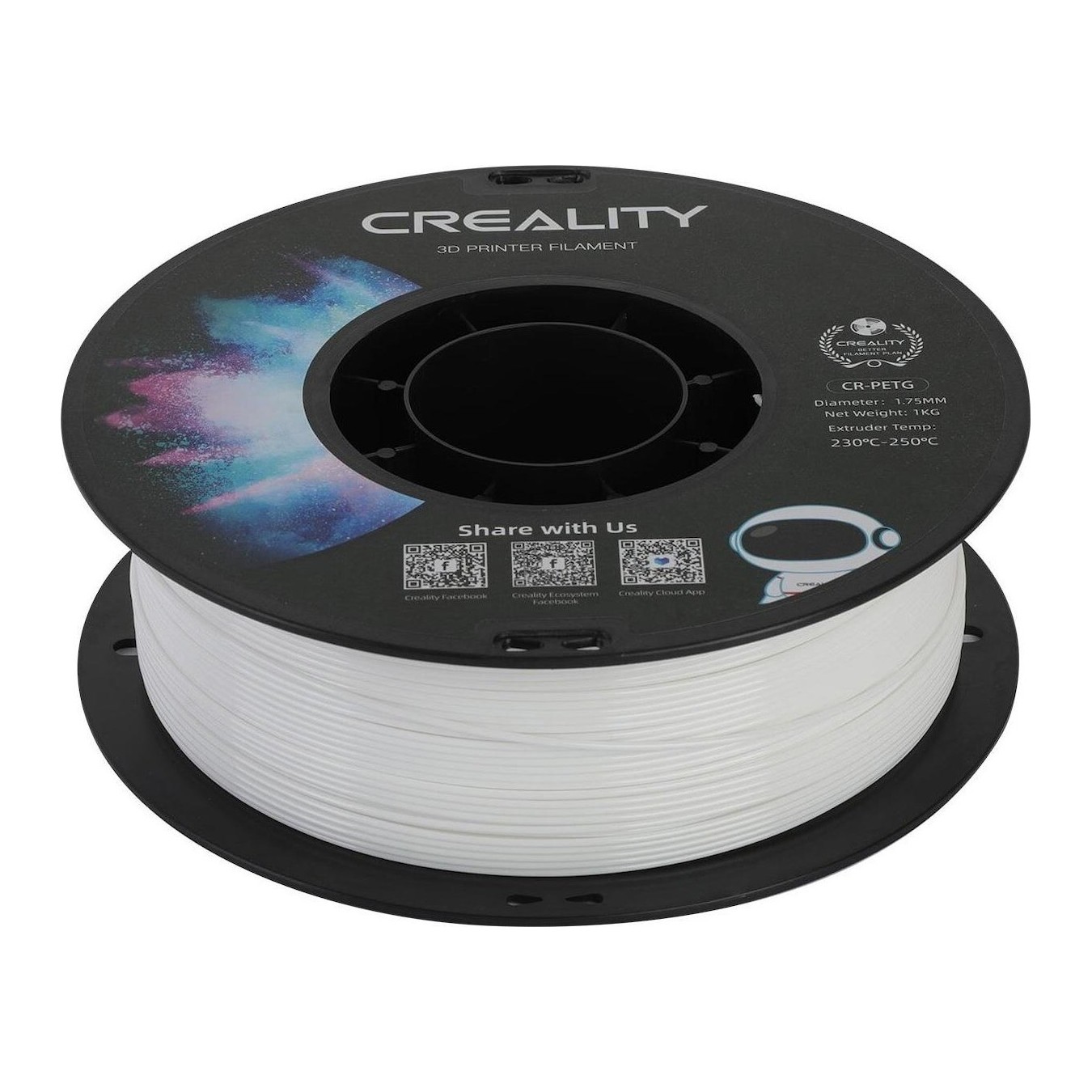 Creality CR-PETG Filament - White - 1.75mm - 1 kg Spool - Hard Glossy, 49 MPa Tensile Strength